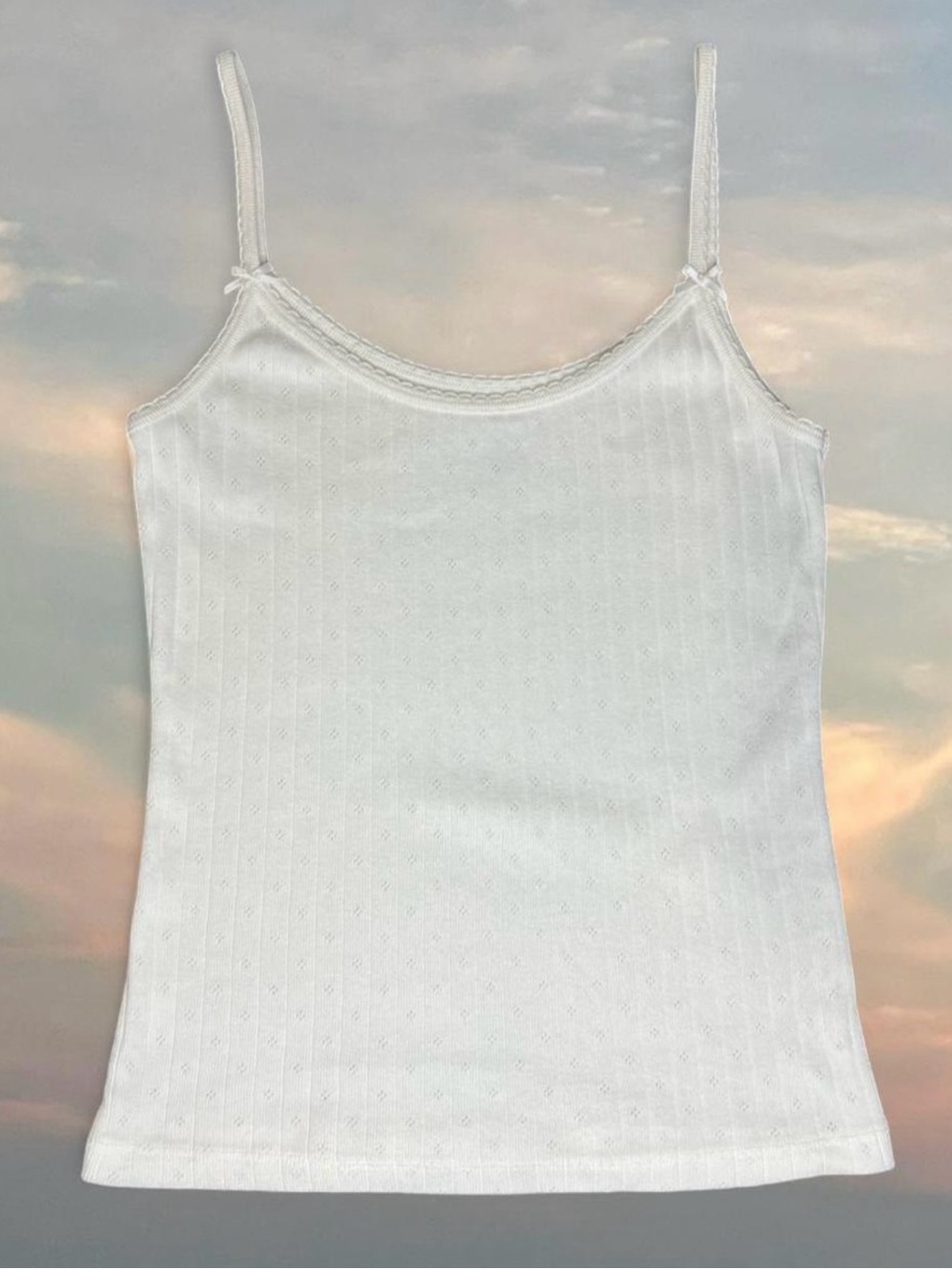 Brandy Melville 100% cotton white tank top with bows and scalloped neckline